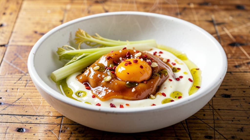 Another Broken Egg Pepper Sauce Recipe: Celery Crown Crunch Over Silky Yolk Brilliance
