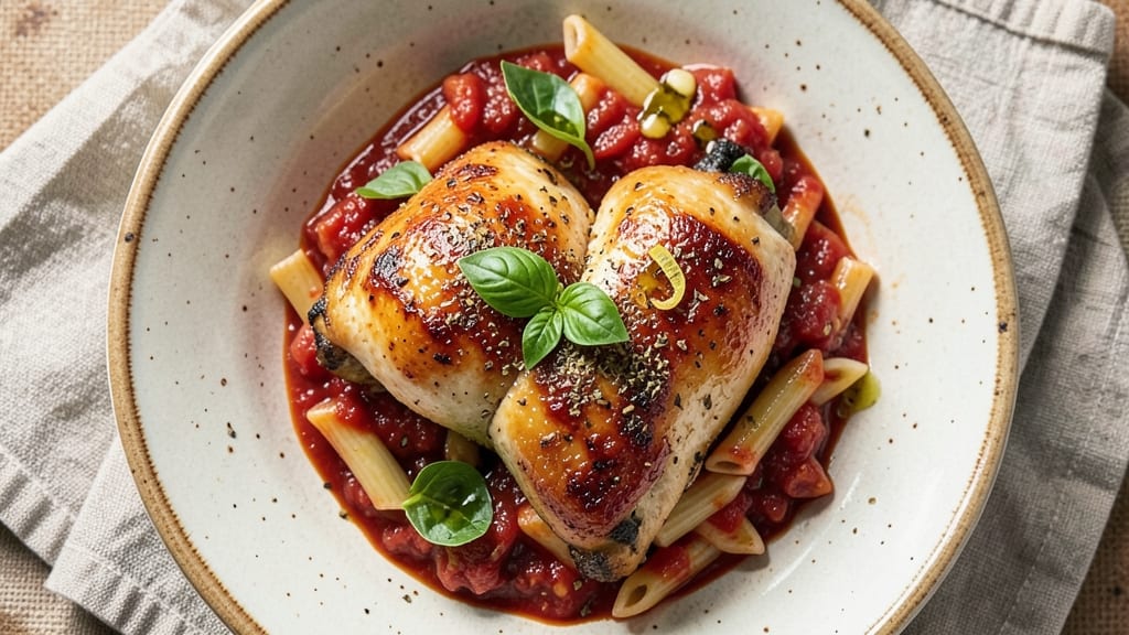 Baked Chicken With Pasta Sauce Recipe: One-Pan Meal That Combines Savory Pasta and Juicy Chicken